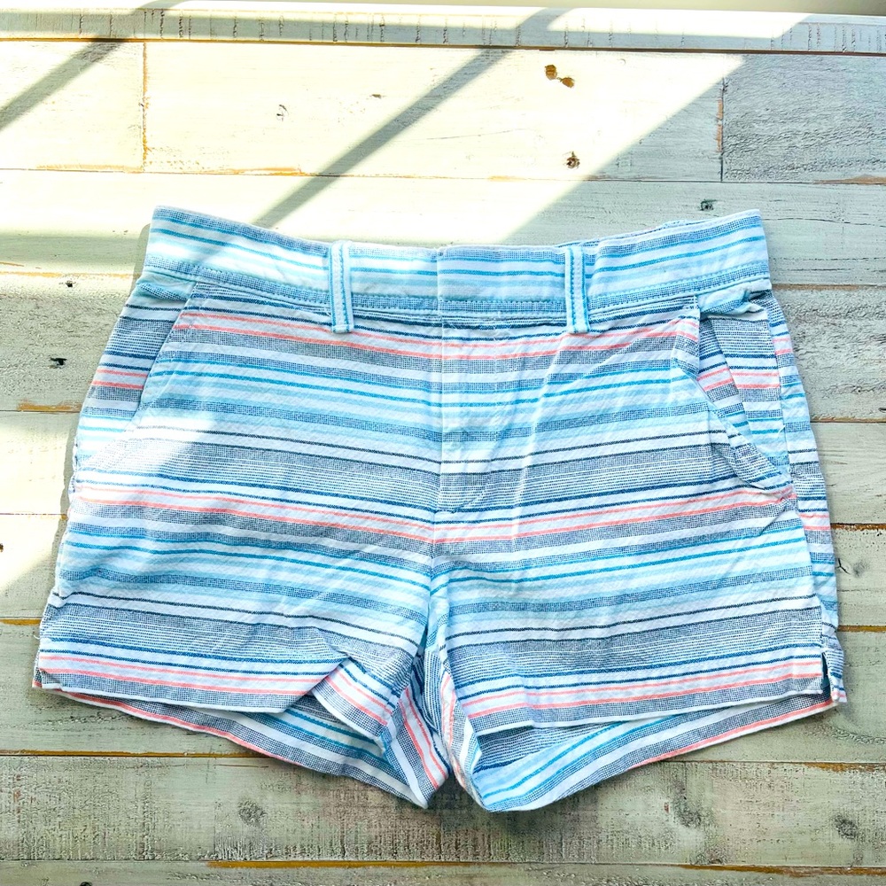 Gap women’s size 0 striped shorts lightweight 100% cotton blue orange white EUC